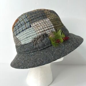 Hanna Hats Tweed Wool Walking Hat Donegal Ireland Patchwork Gray Multi Mens M